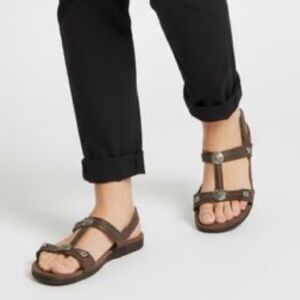 Minnetonka | Women’s Brown Leather Strappy Women's Sandal & Metal Accents | 8